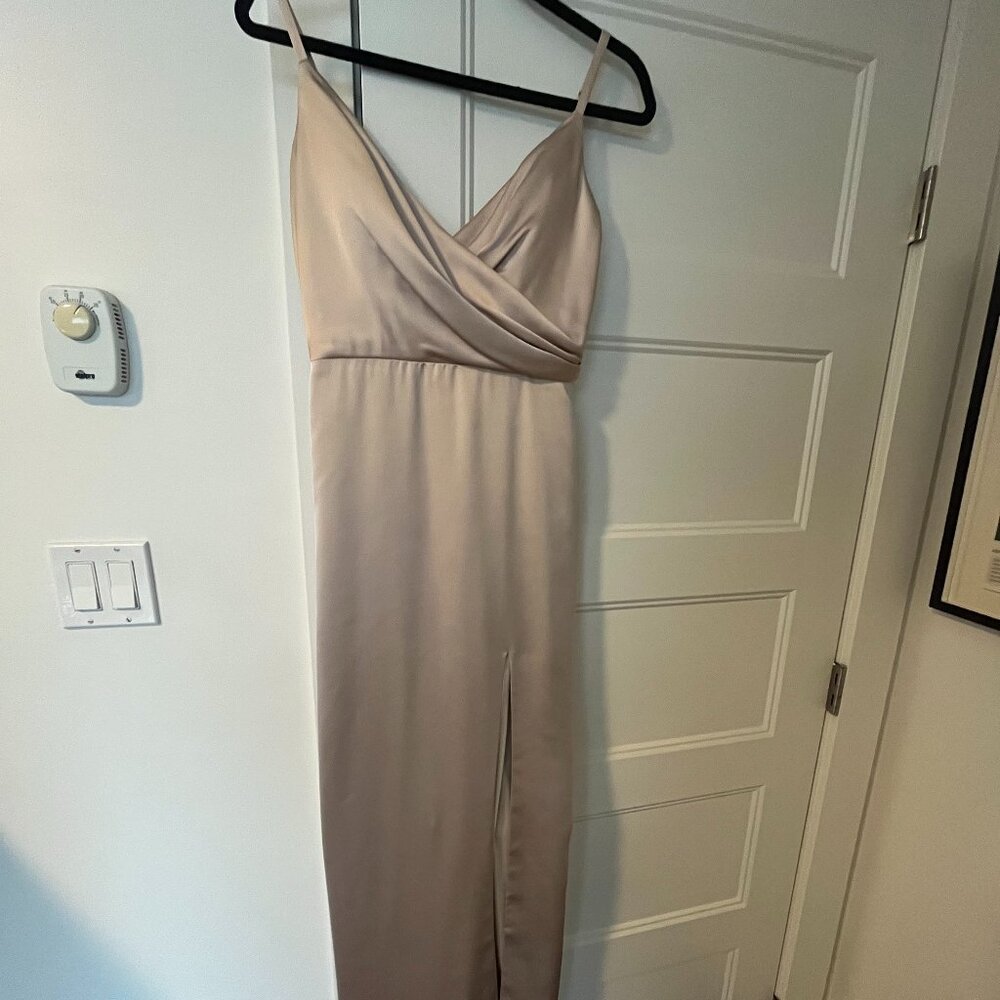 Revelry Rava Satin Gold Champagne Dress